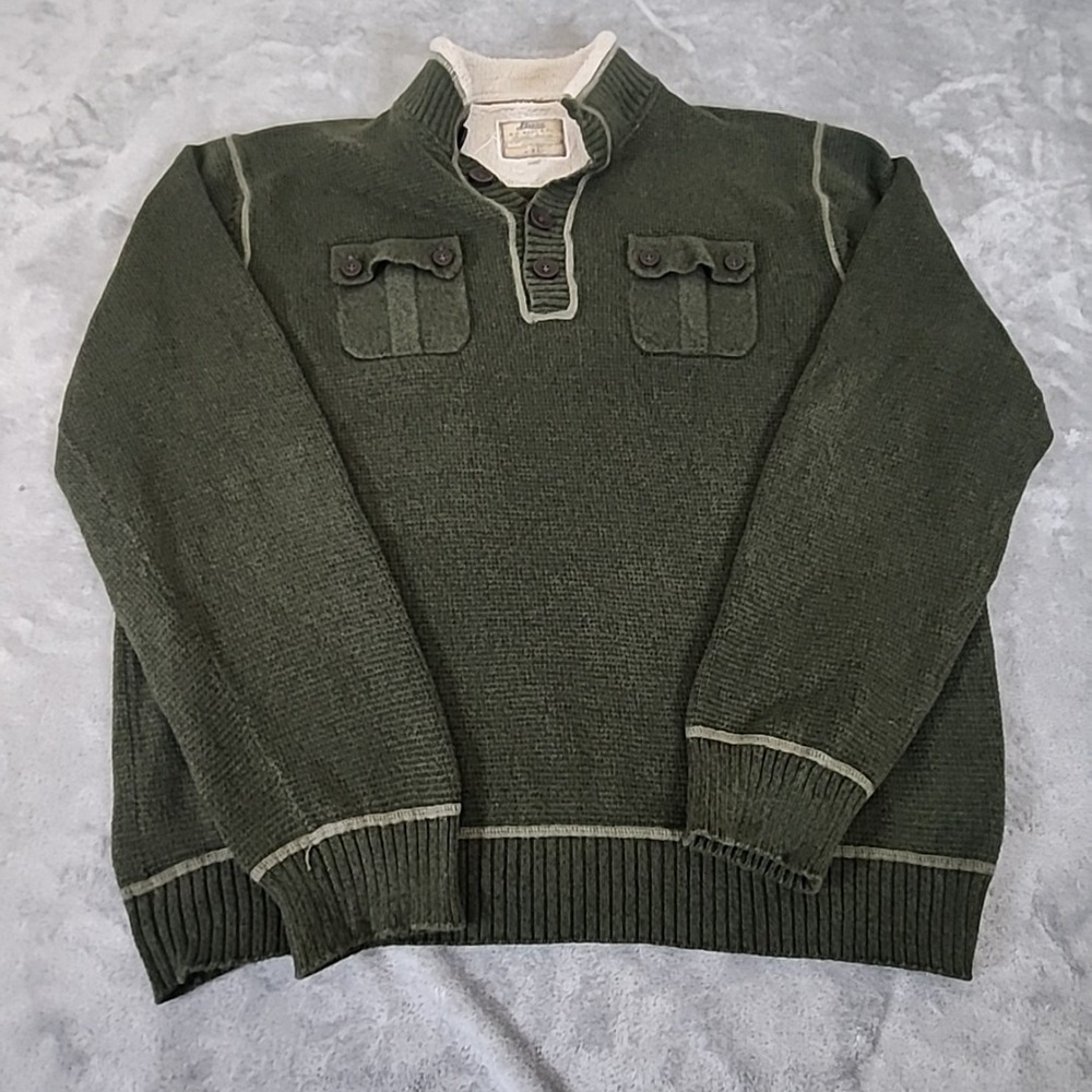 GH Bass Co Sweater Mens XL Green Knit Pullover‎ Sherpa Lined Gorpcore Outdoors
